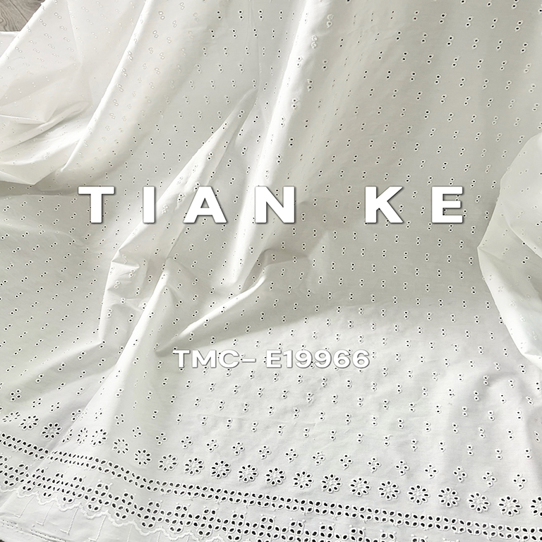TMC-E19966 (Double Border Eyelet EMB on Coton Poplin in White Color ) 