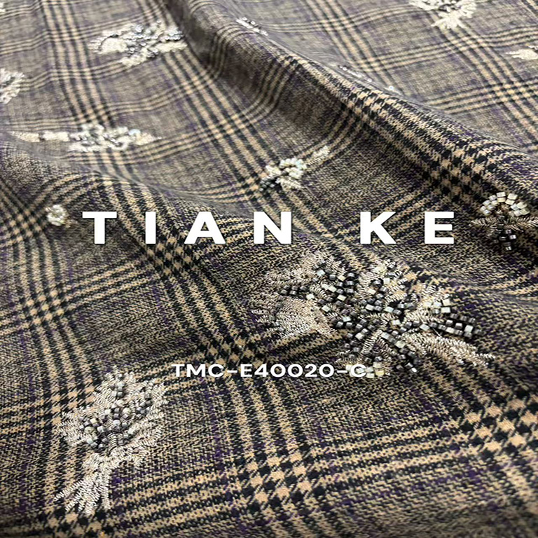 TMC-E40020-C ( Sequins & Beading Flower on Poly Yarn Dyed Checks)