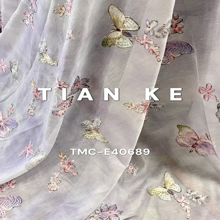 TMC-E40689 (Butterfly On Light Weight Sheer Fabric with Printed )