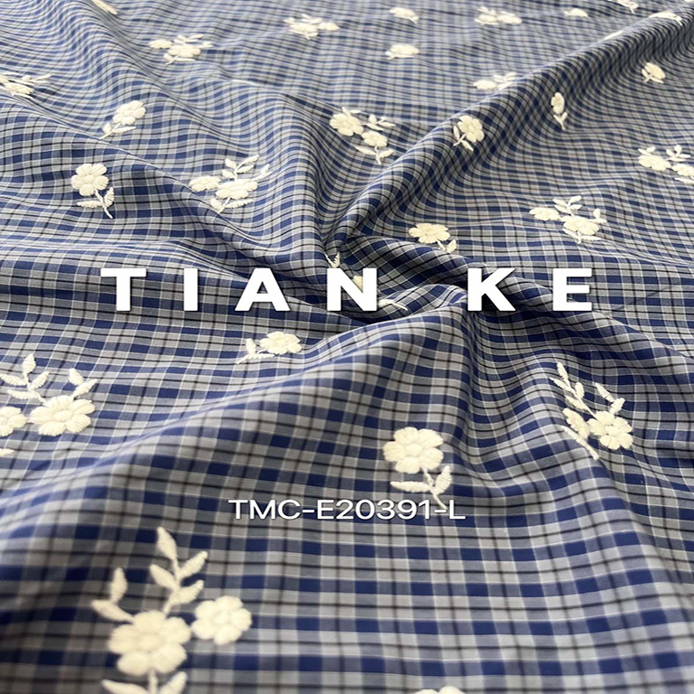 TMC-E20391-L ( Small Flower Made of Cotton Natural Thread On Yarn Dyed Checks)