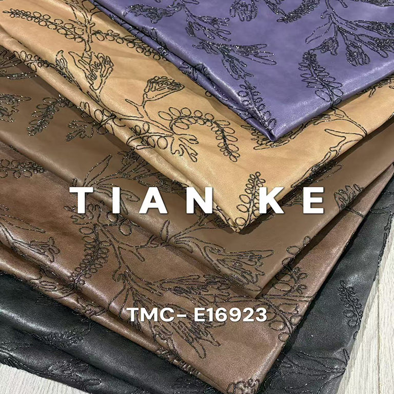 (TMC-E16923) Metalic Cord Yarn Flowers Run Over on PU Fabric in Different Colors 